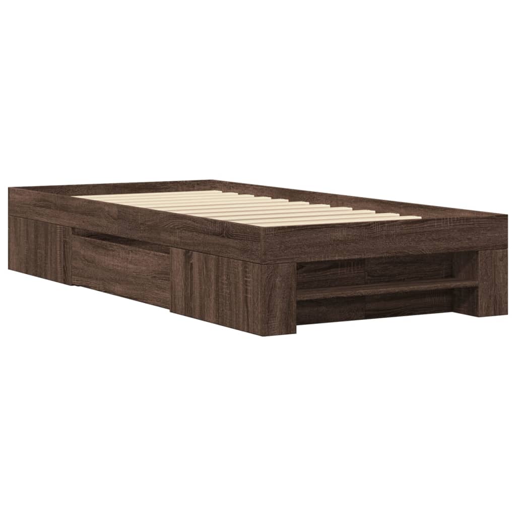 Bedframe zonder matras bewerkt hout bruin eikenkleur 75x190 cm is nu te koop bij PeponiXL, paradijselijk wonen!