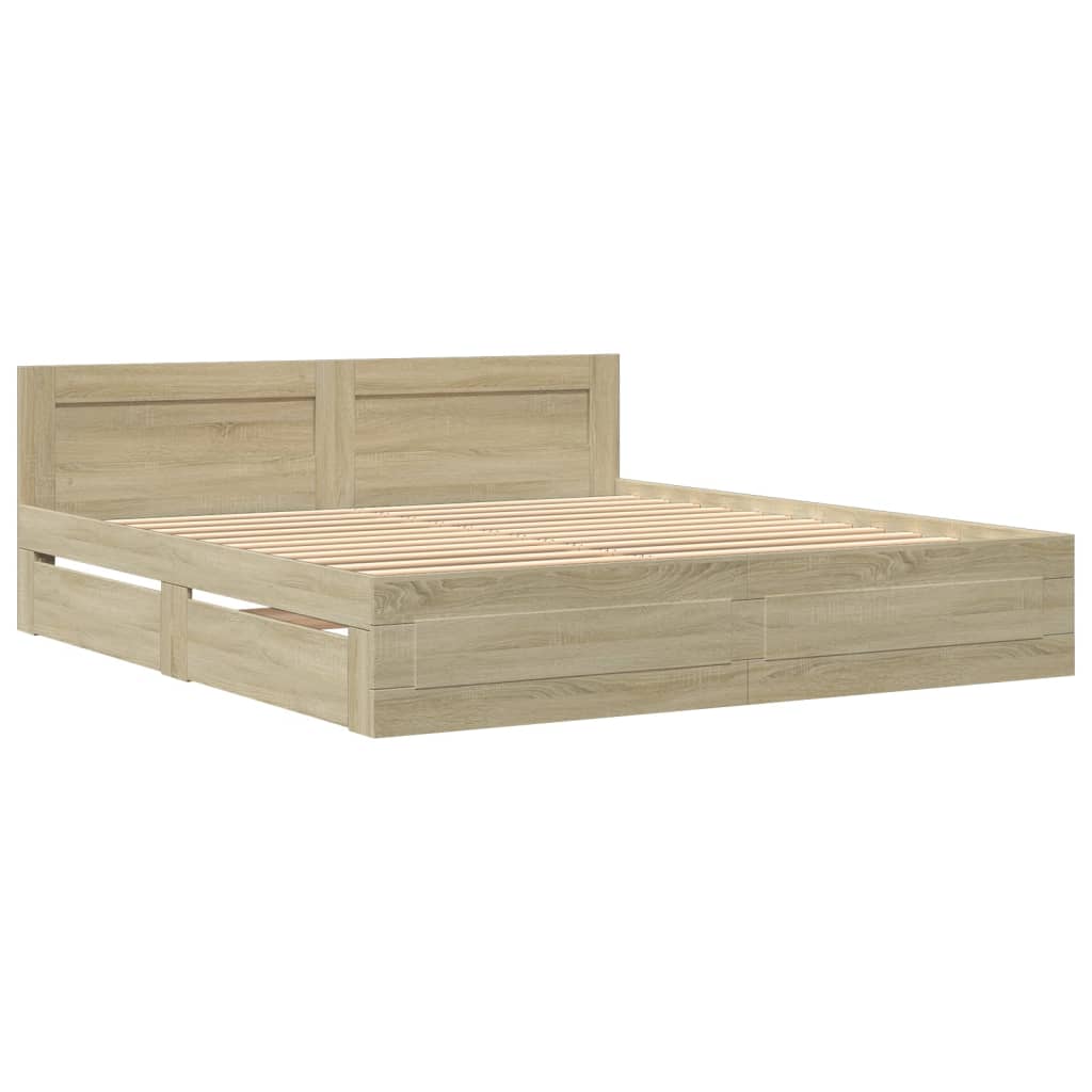 Bedframe met hoofdeinde bewerkt hout sonoma eiken 200x200 cm is nu te koop bij PeponiXL, paradijselijk wonen!