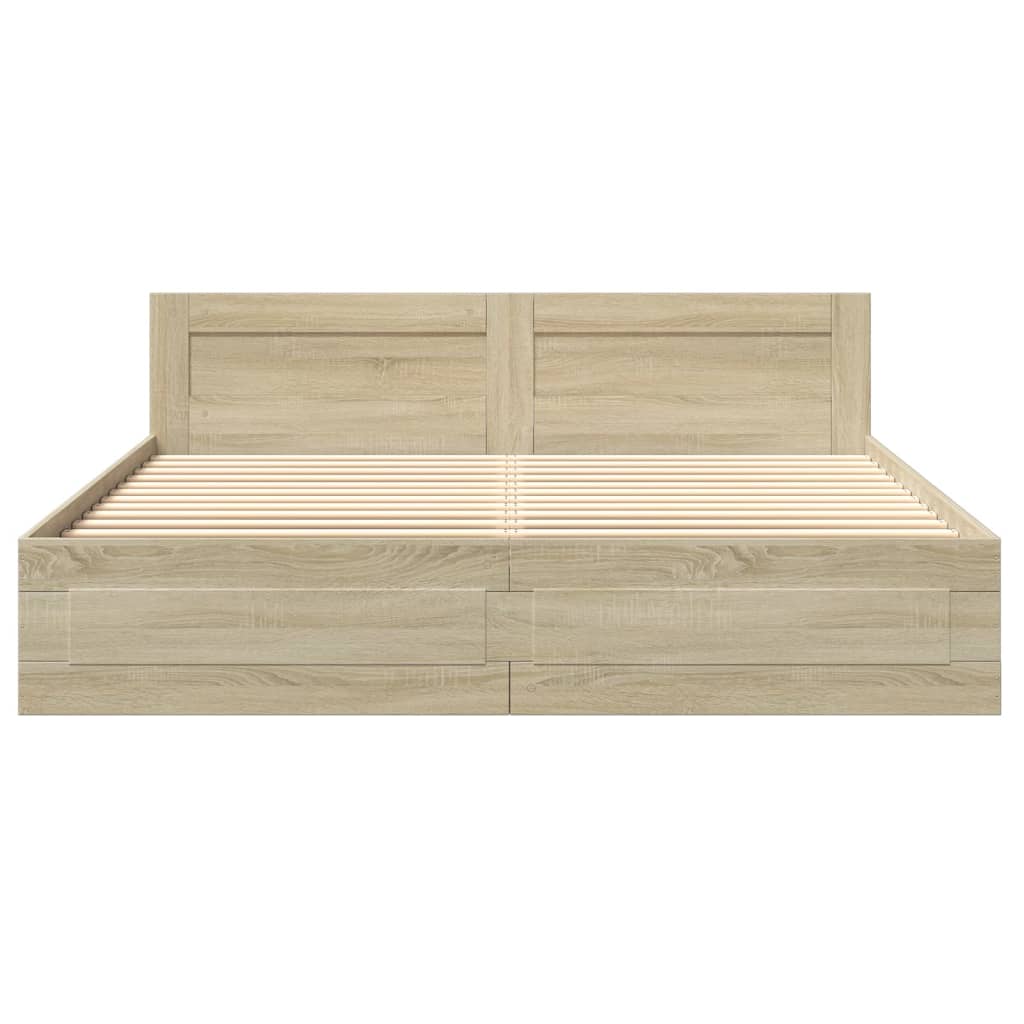 Bedframe met hoofdeinde bewerkt hout sonoma eiken 200x200 cm is nu te koop bij PeponiXL, paradijselijk wonen!