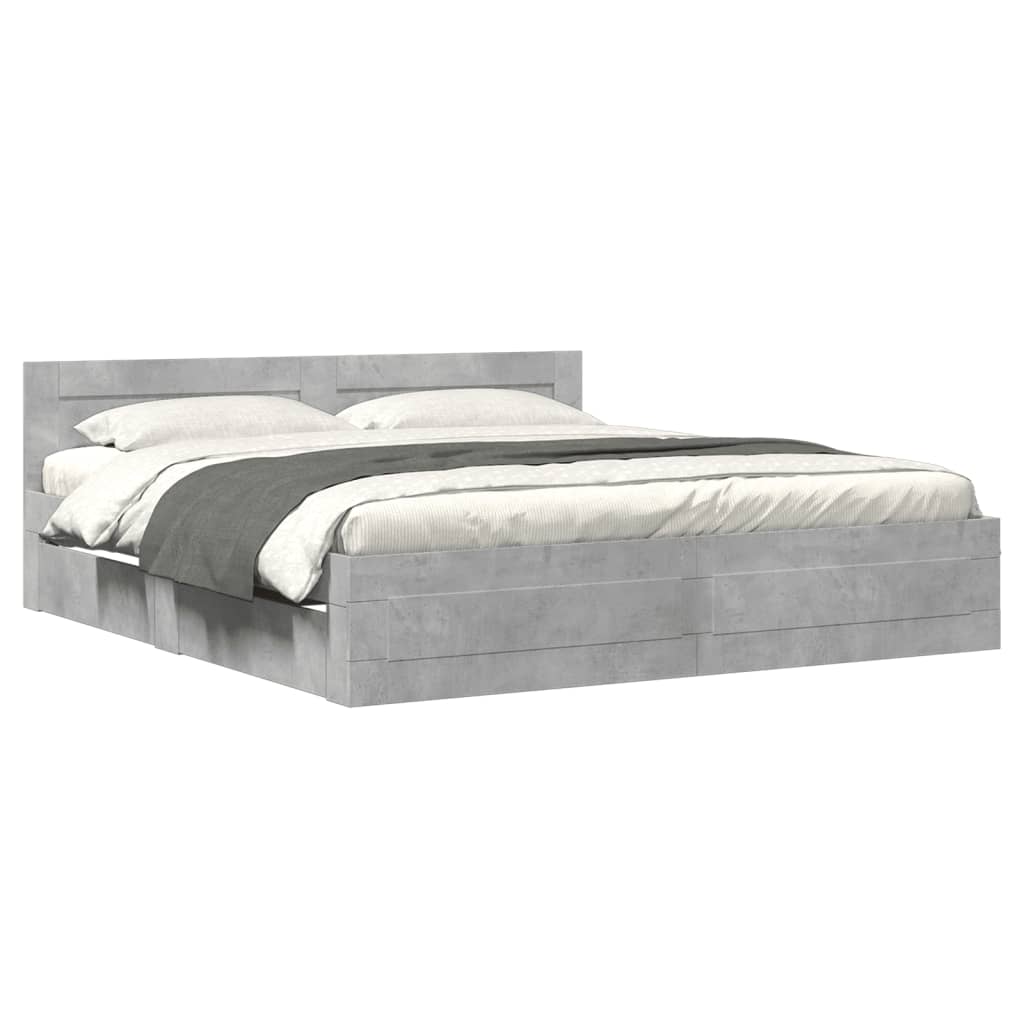 Bedframe met hoofdeinde bewerkt hout betongrijs 200x200 cm is nu te koop bij PeponiXL, paradijselijk wonen!