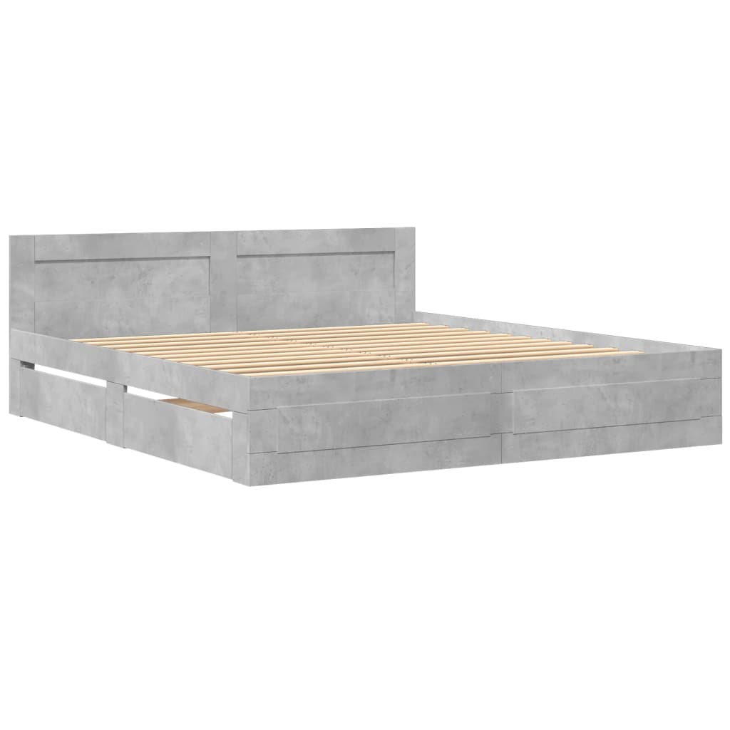 Bedframe met hoofdeinde bewerkt hout betongrijs 200x200 cm is nu te koop bij PeponiXL, paradijselijk wonen!