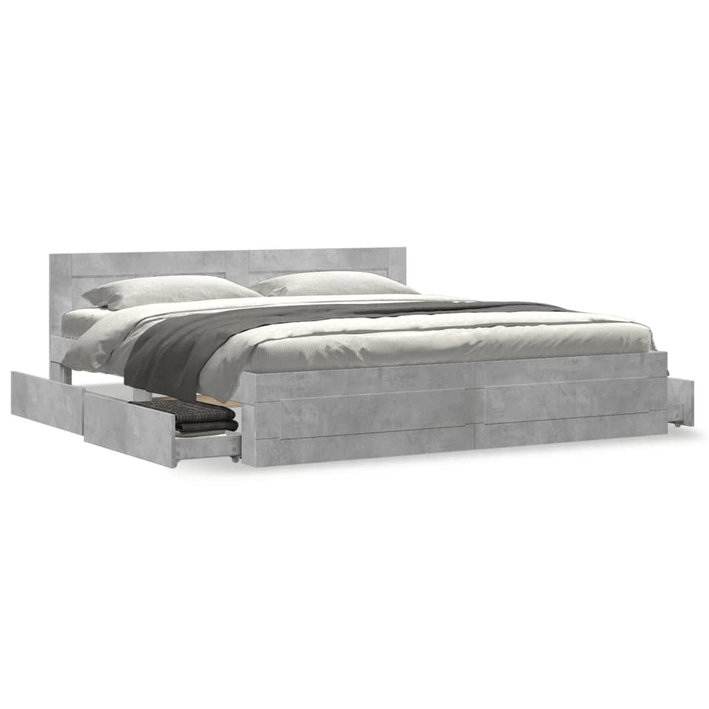 Bedframe met hoofdeinde bewerkt hout betongrijs 200x200 cm is nu te koop bij PeponiXL, paradijselijk wonen!