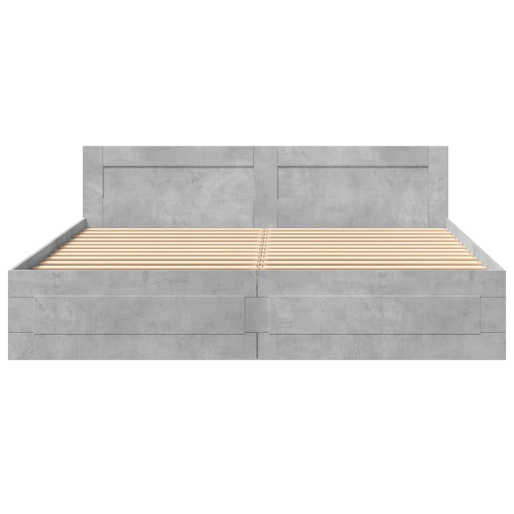 Bedframe met hoofdeinde bewerkt hout betongrijs 200x200 cm is nu te koop bij PeponiXL, paradijselijk wonen!