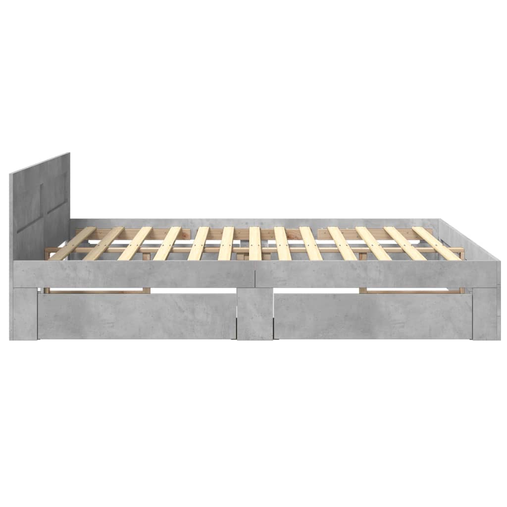 Bedframe met hoofdeinde bewerkt hout betongrijs 200x200 cm is nu te koop bij PeponiXL, paradijselijk wonen!