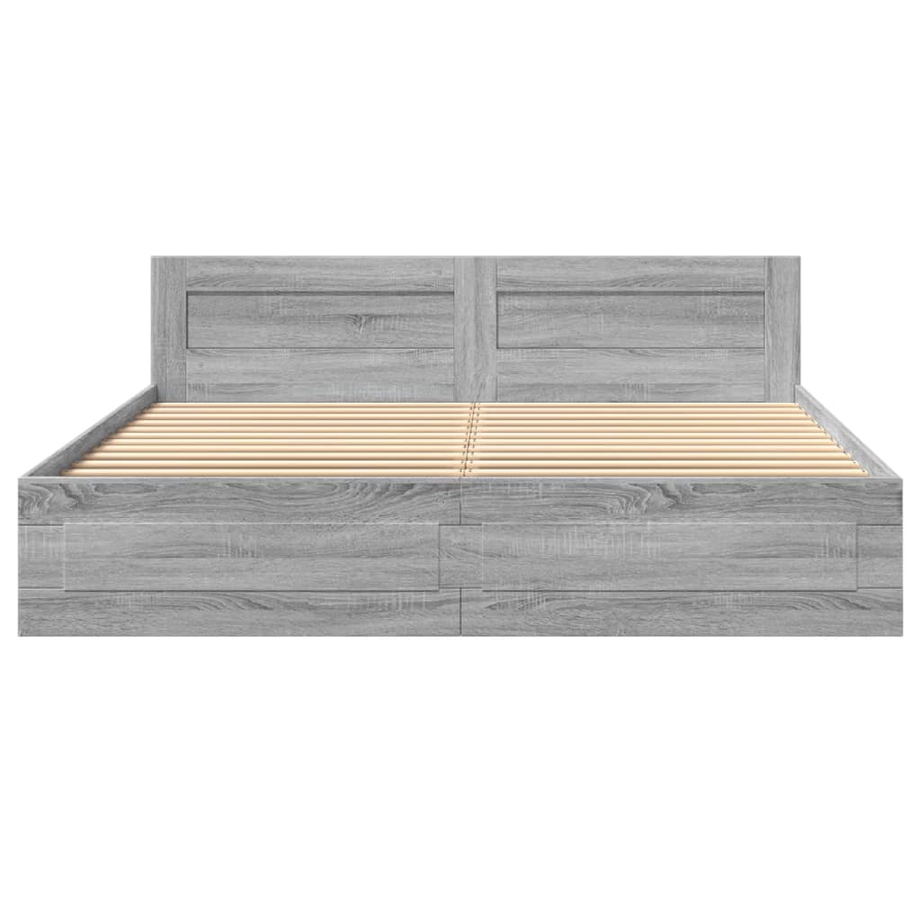 Bedframe met hoofdeinde bewerkt hout grijs sonoma 200x200 cm is nu te koop bij PeponiXL, paradijselijk wonen!