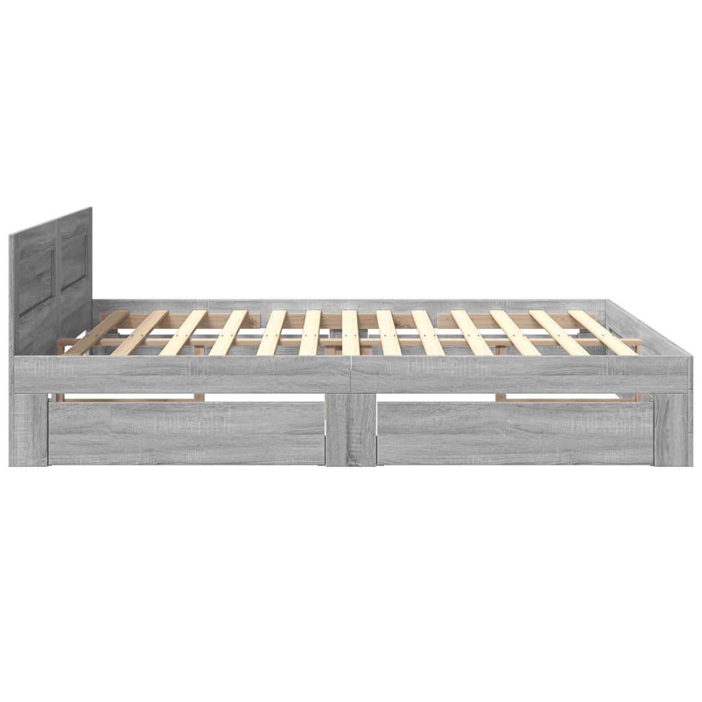 Bedframe met hoofdeinde bewerkt hout grijs sonoma 200x200 cm is nu te koop bij PeponiXL, paradijselijk wonen!