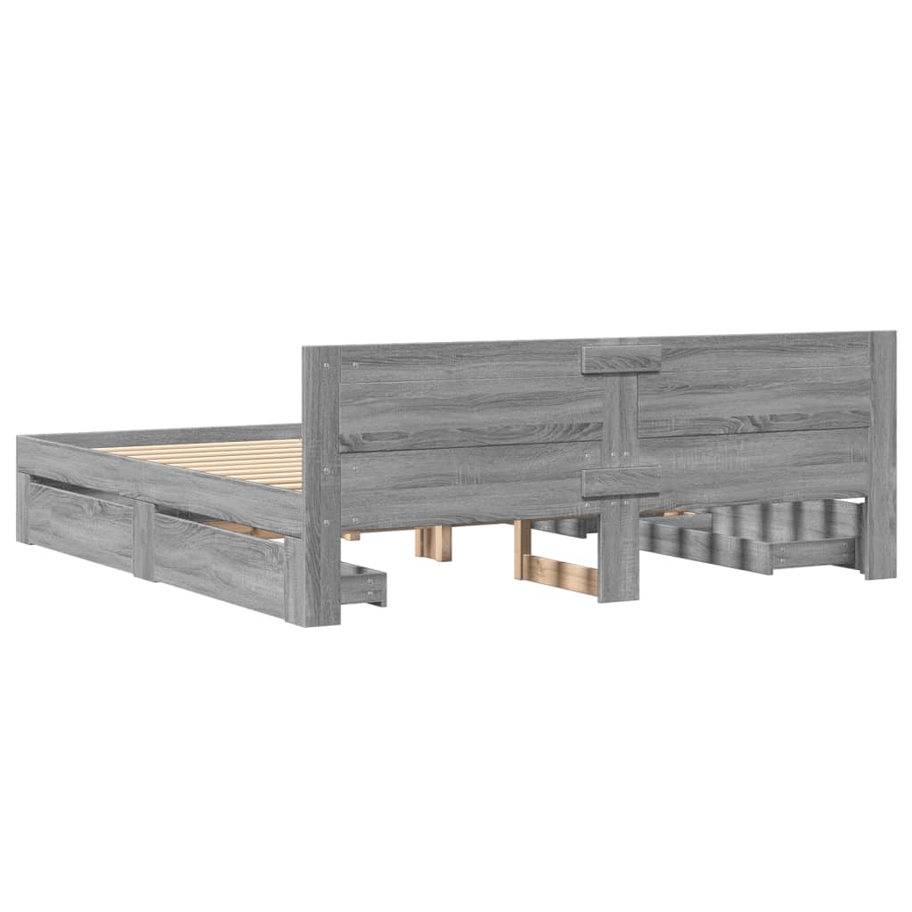 Bedframe met hoofdeinde bewerkt hout grijs sonoma 200x200 cm is nu te koop bij PeponiXL, paradijselijk wonen!