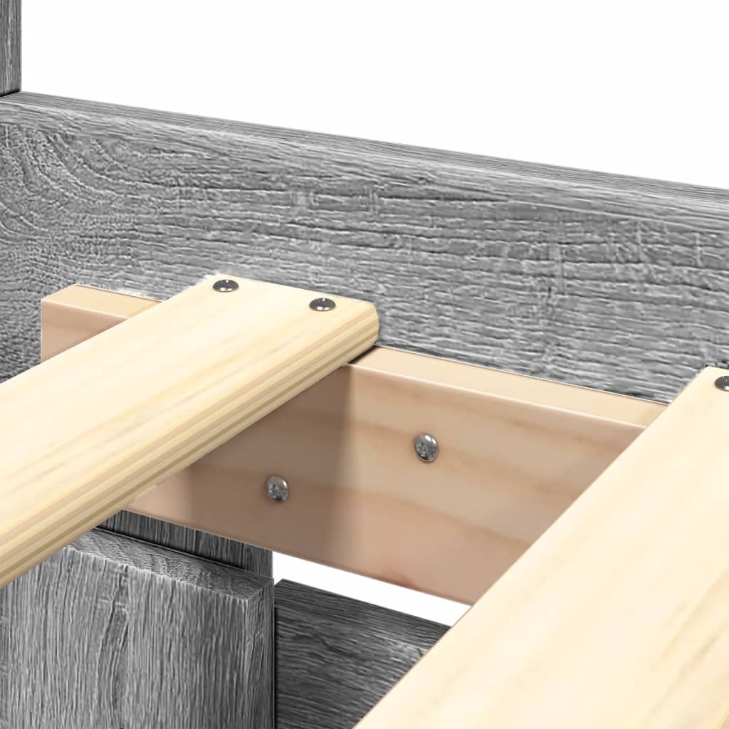 Bedframe met hoofdeinde bewerkt hout grijs sonoma 200x200 cm is nu te koop bij PeponiXL, paradijselijk wonen!