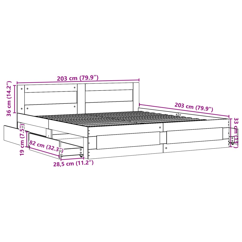 Bedframe met hoofdeinde bewerkt hout grijs sonoma 200x200 cm is nu te koop bij PeponiXL, paradijselijk wonen!