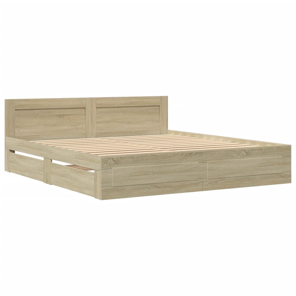 Bedframe met hoofdeinde bewerkt hout sonoma eiken 180x200 cm is nu te koop bij PeponiXL, paradijselijk wonen!