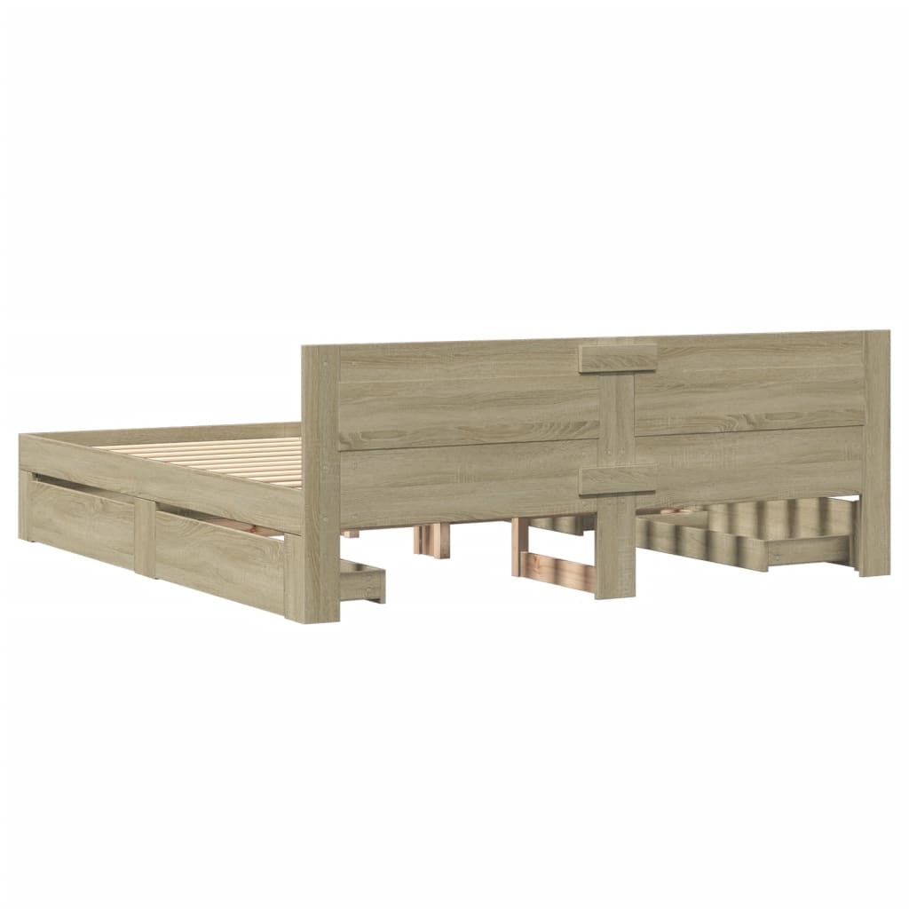 Bedframe met hoofdeinde bewerkt hout sonoma eiken 180x200 cm is nu te koop bij PeponiXL, paradijselijk wonen!