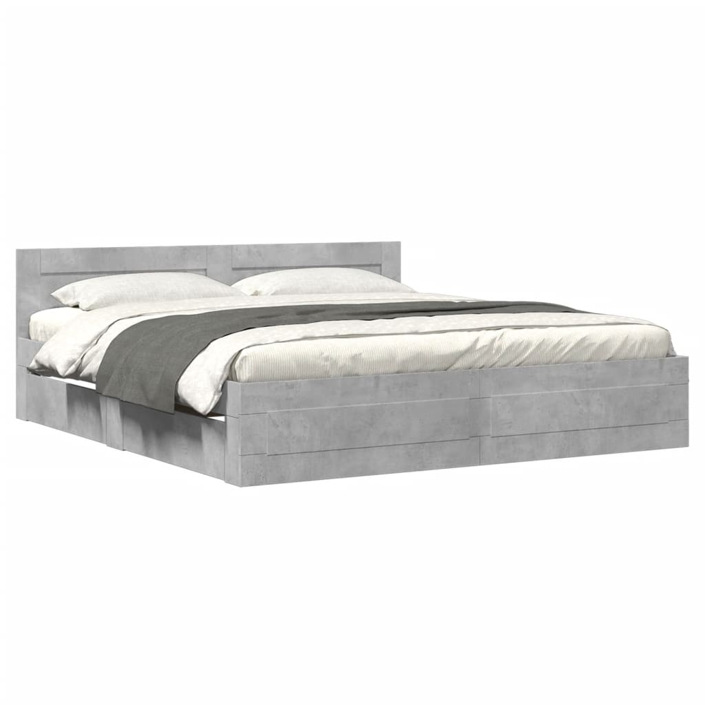 Bedframe met hoofdeinde bewerkt hout betongrijs 180x200 cm is nu te koop bij PeponiXL, paradijselijk wonen!