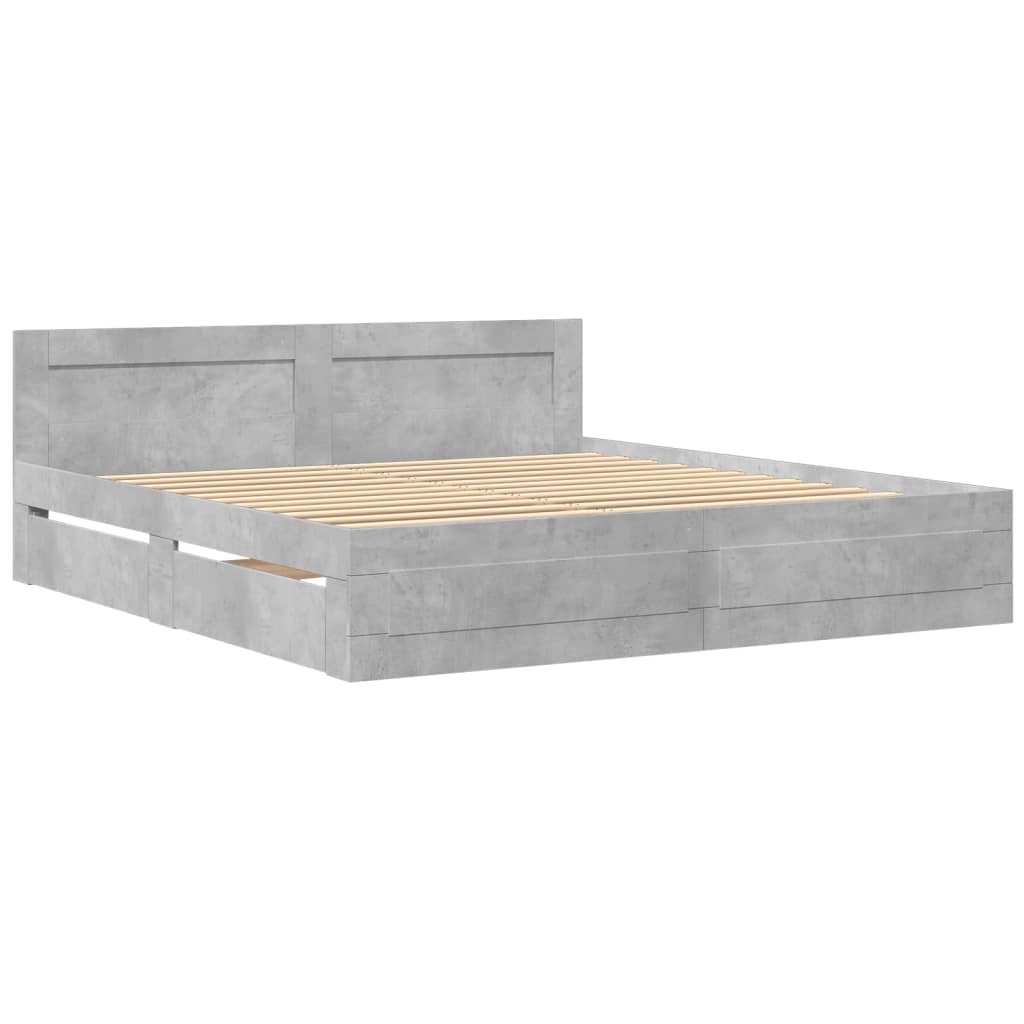 Bedframe met hoofdeinde bewerkt hout betongrijs 180x200 cm is nu te koop bij PeponiXL, paradijselijk wonen!