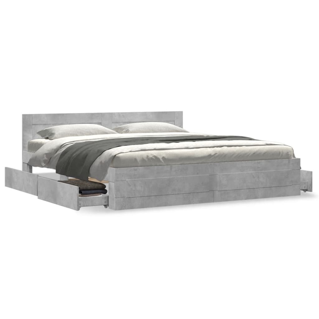 Bedframe met hoofdeinde bewerkt hout betongrijs 180x200 cm is nu te koop bij PeponiXL, paradijselijk wonen!