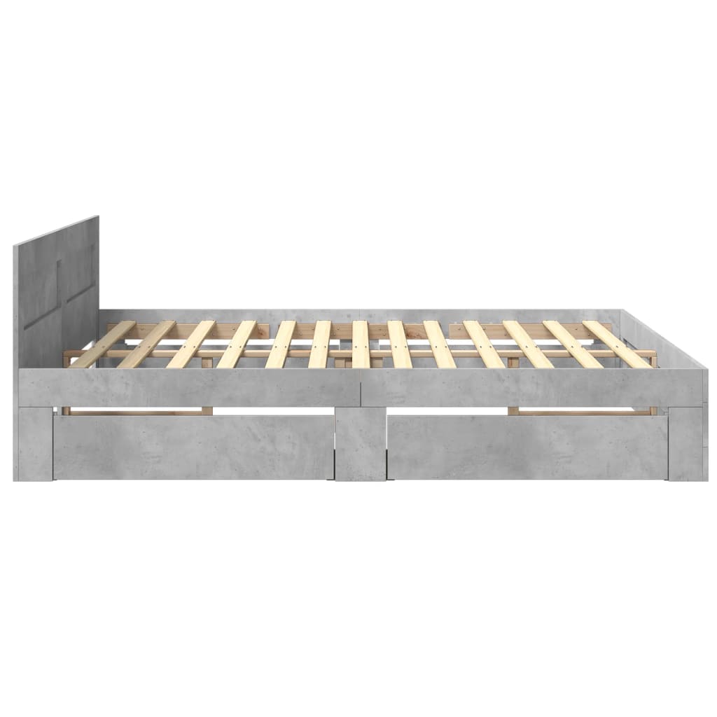 Bedframe met hoofdeinde bewerkt hout betongrijs 180x200 cm is nu te koop bij PeponiXL, paradijselijk wonen!