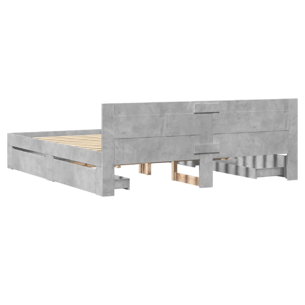 Bedframe met hoofdeinde bewerkt hout betongrijs 180x200 cm is nu te koop bij PeponiXL, paradijselijk wonen!