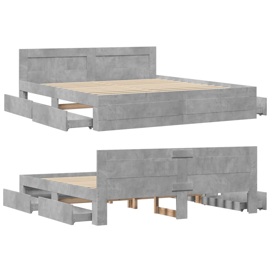 Bedframe met hoofdeinde bewerkt hout betongrijs 180x200 cm is nu te koop bij PeponiXL, paradijselijk wonen!