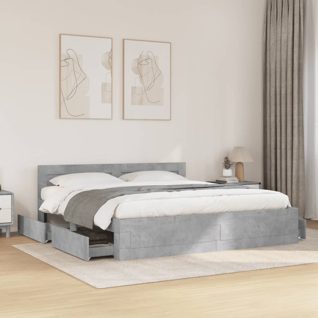 Bedframe met hoofdeinde bewerkt hout betongrijs 180x200 cm is nu te koop bij PeponiXL, paradijselijk wonen!