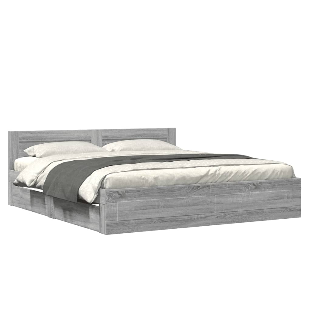 Bedframe met hoofdeinde bewerkt hout grijs sonoma 180x200 cm is nu te koop bij PeponiXL, paradijselijk wonen!