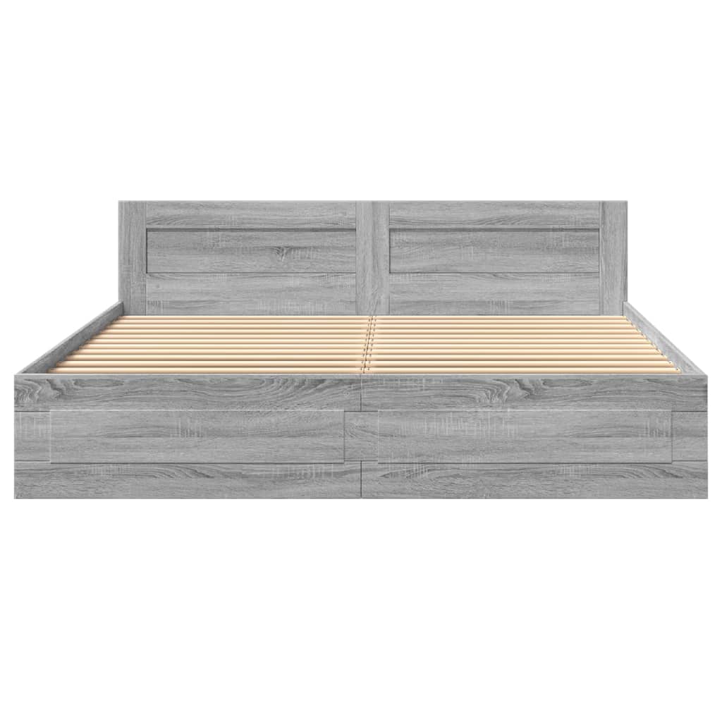 Bedframe met hoofdeinde bewerkt hout grijs sonoma 180x200 cm is nu te koop bij PeponiXL, paradijselijk wonen!