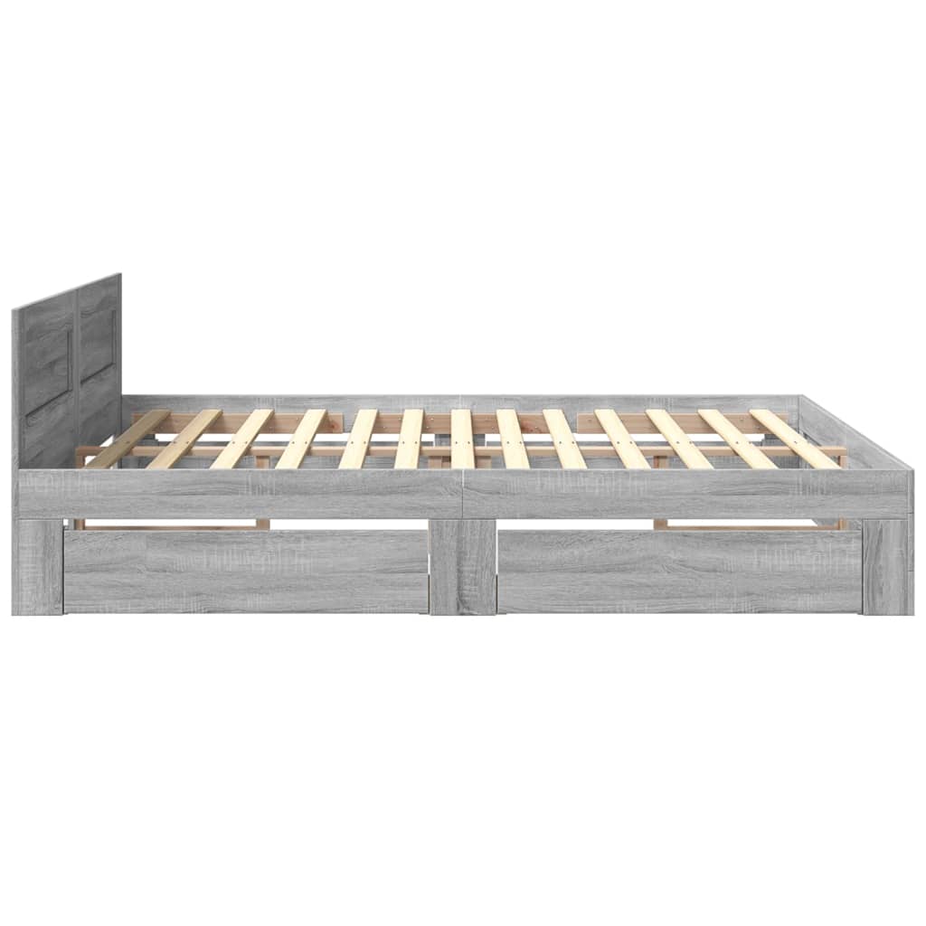 Bedframe met hoofdeinde bewerkt hout grijs sonoma 180x200 cm is nu te koop bij PeponiXL, paradijselijk wonen!