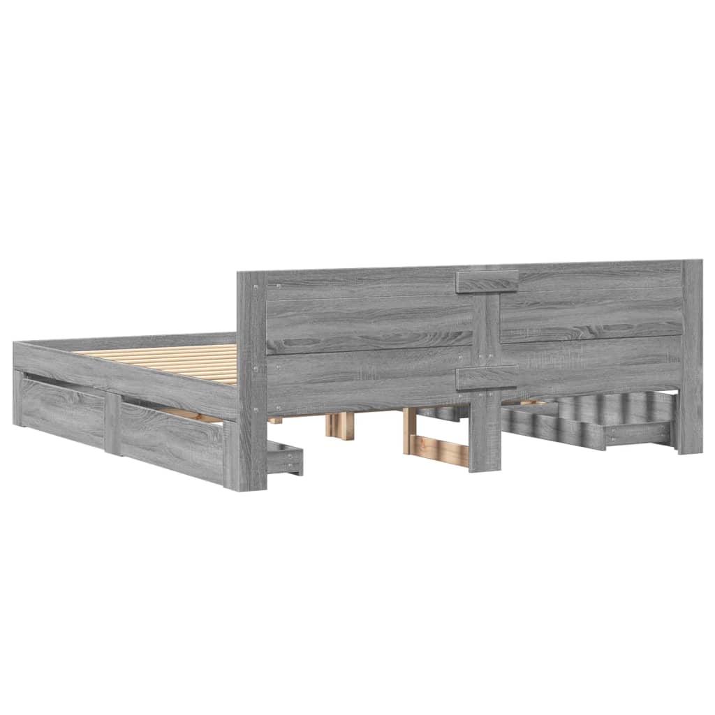 Bedframe met hoofdeinde bewerkt hout grijs sonoma 180x200 cm is nu te koop bij PeponiXL, paradijselijk wonen!