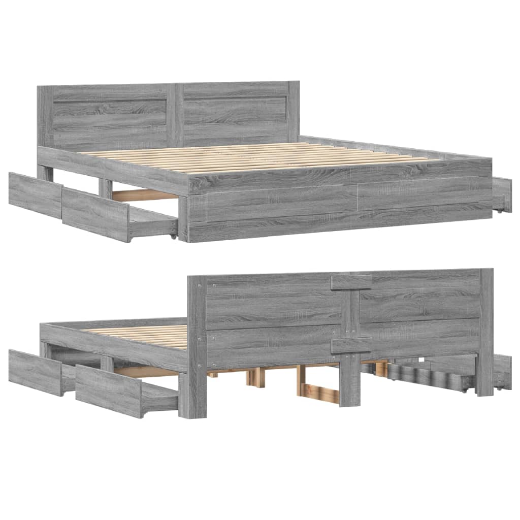 Bedframe met hoofdeinde bewerkt hout grijs sonoma 180x200 cm is nu te koop bij PeponiXL, paradijselijk wonen!