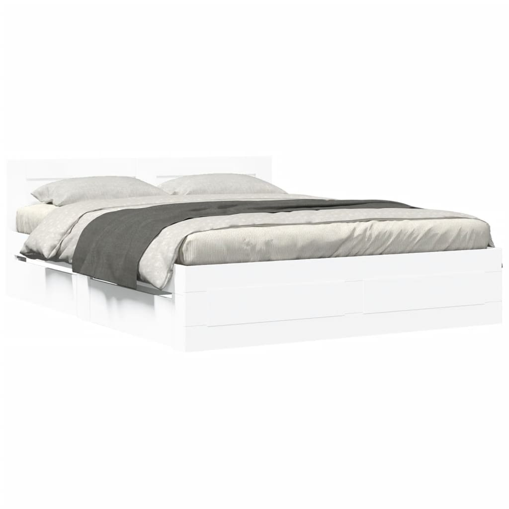 Bedframe met hoofdeinde zonder matras 160x200 cm wit is nu te koop bij PeponiXL, paradijselijk wonen!