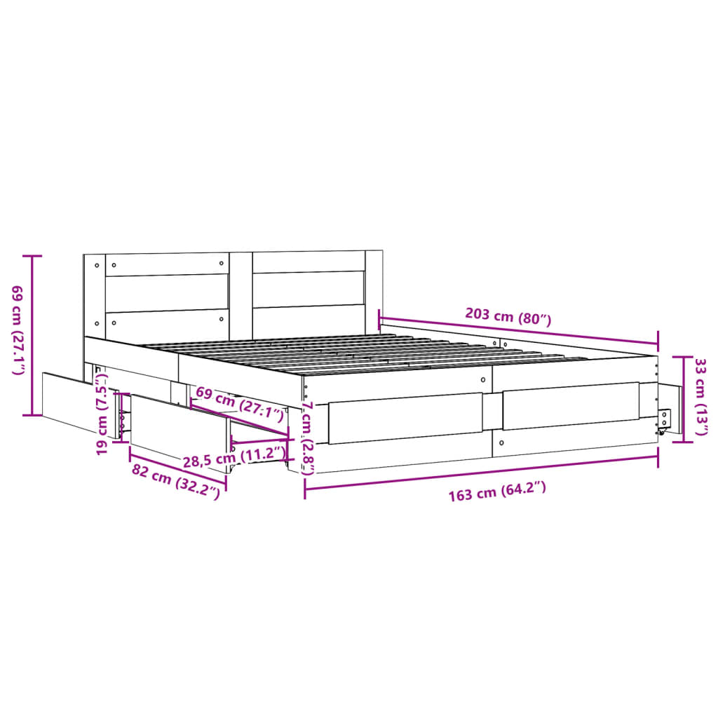 Bedframe met hoofdeinde zonder matras 160x200 cm wit is nu te koop bij PeponiXL, paradijselijk wonen!