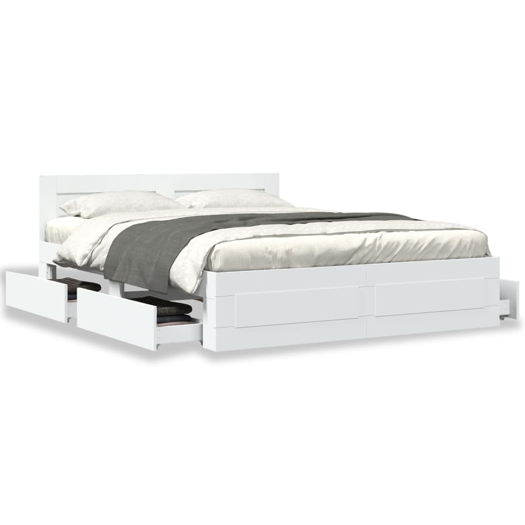 Bedframe met hoofdeinde zonder matras 160x200 cm wit is nu te koop bij PeponiXL, paradijselijk wonen!