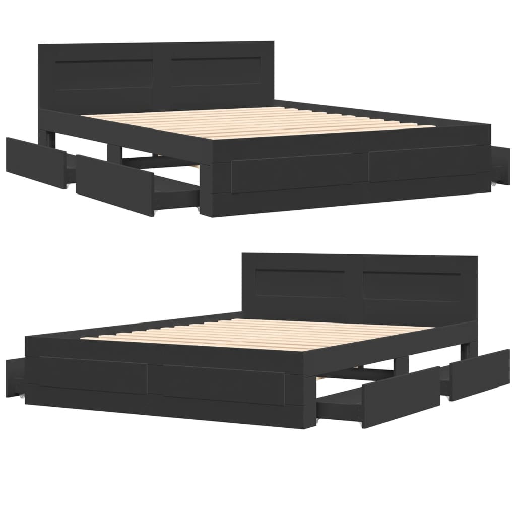 Bedframe met hoofdeinde zonder matras 160x200 cm zwart is nu te koop bij PeponiXL, paradijselijk wonen!