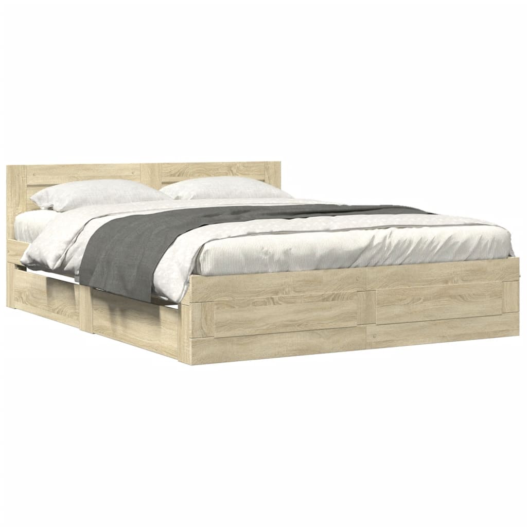 Bedframe met hoofdbord sonoma eikenkleurig 160x200 cm is nu te koop bij PeponiXL, paradijselijk wonen!