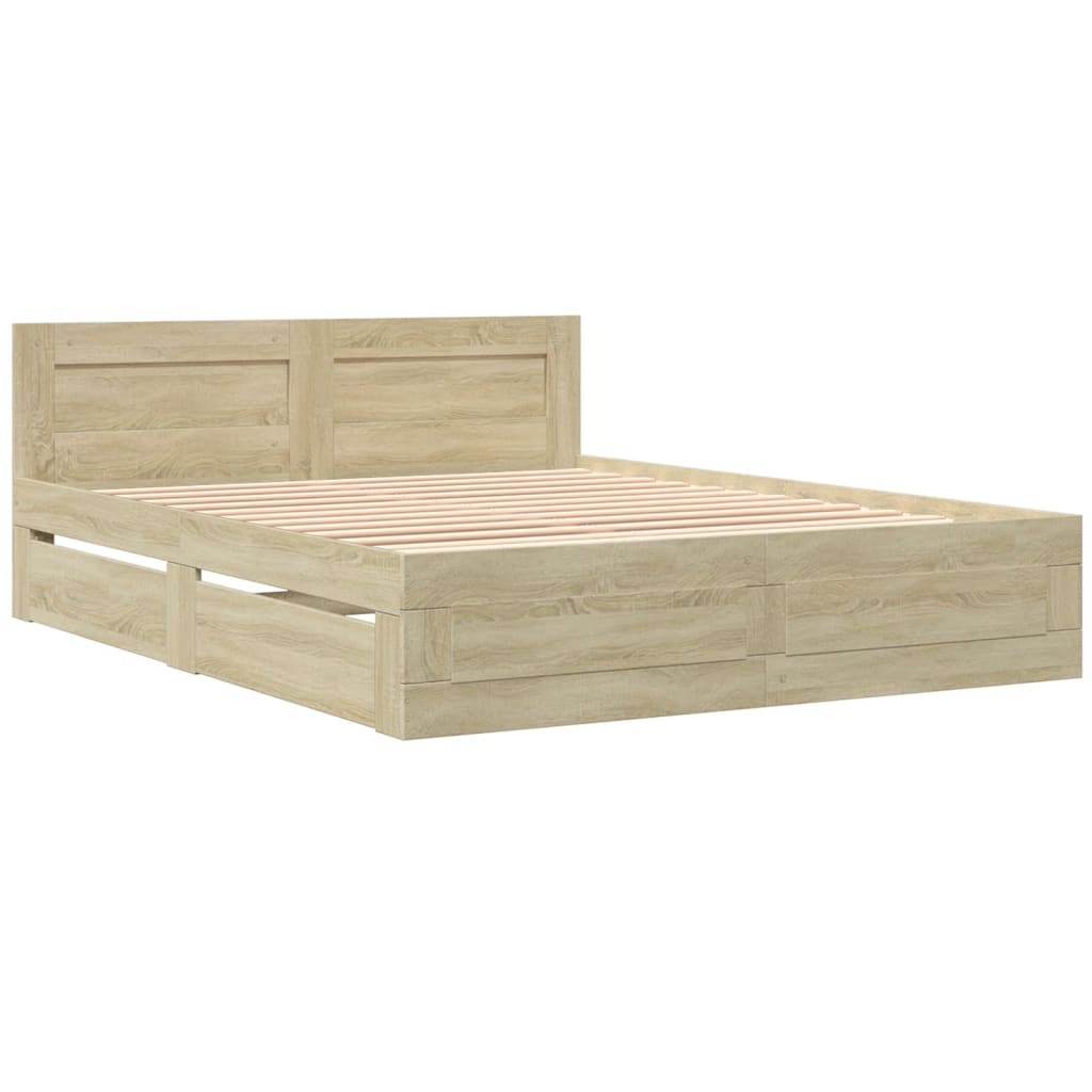 Bedframe met hoofdbord sonoma eikenkleurig 160x200 cm is nu te koop bij PeponiXL, paradijselijk wonen!
