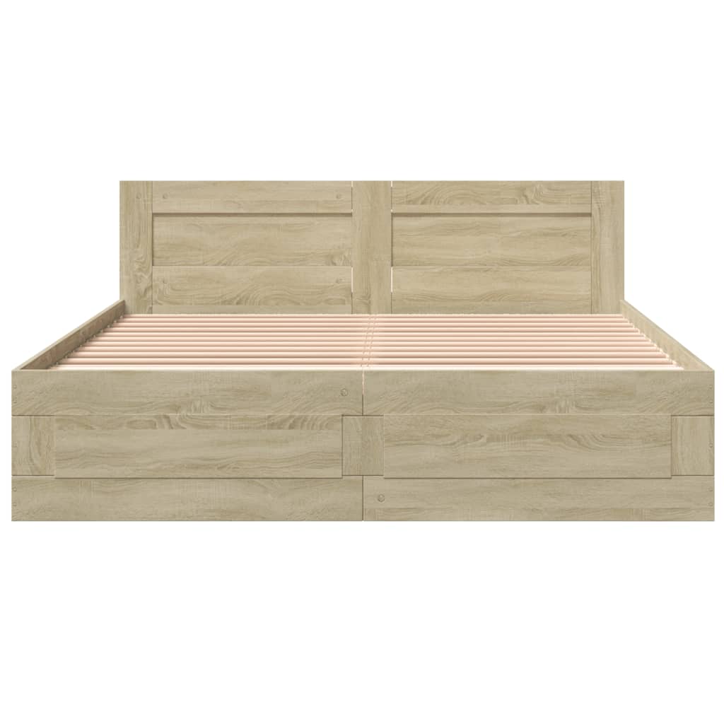 Bedframe met hoofdbord sonoma eikenkleurig 160x200 cm is nu te koop bij PeponiXL, paradijselijk wonen!