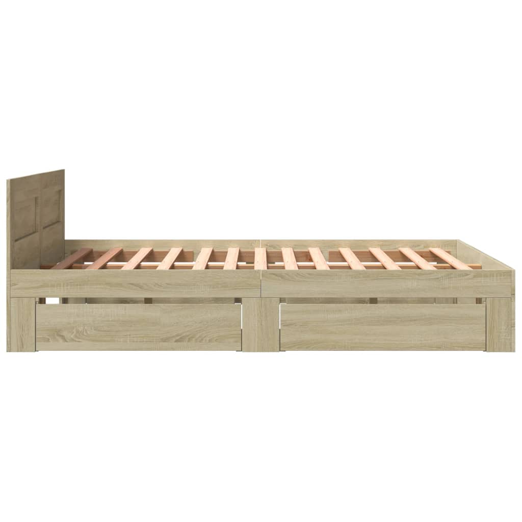 Bedframe met hoofdbord sonoma eikenkleurig 160x200 cm is nu te koop bij PeponiXL, paradijselijk wonen!