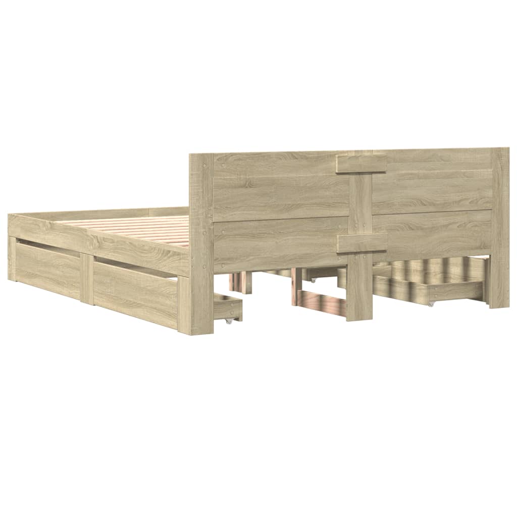 Bedframe met hoofdbord sonoma eikenkleurig 160x200 cm is nu te koop bij PeponiXL, paradijselijk wonen!