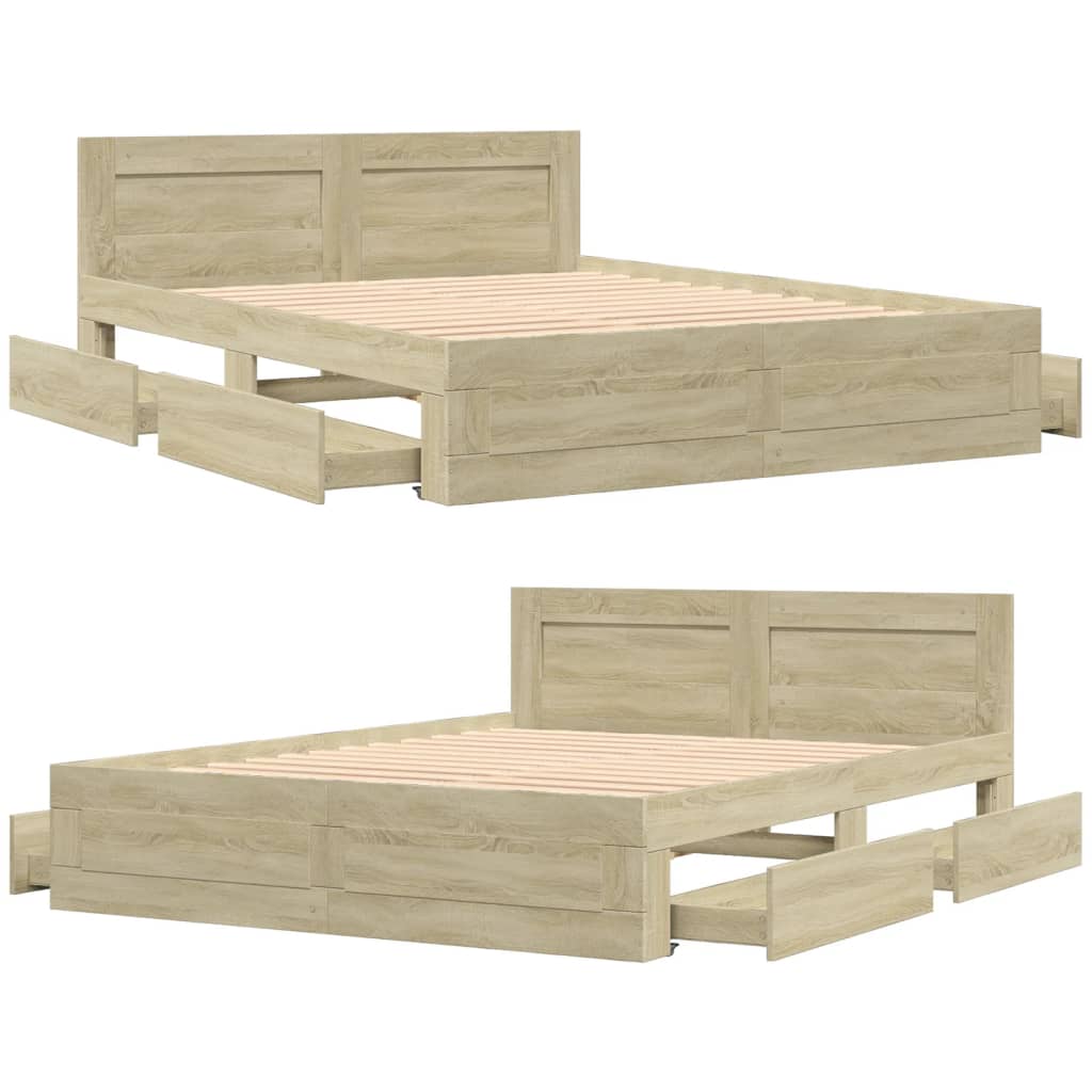 Bedframe met hoofdbord sonoma eikenkleurig 160x200 cm is nu te koop bij PeponiXL, paradijselijk wonen!