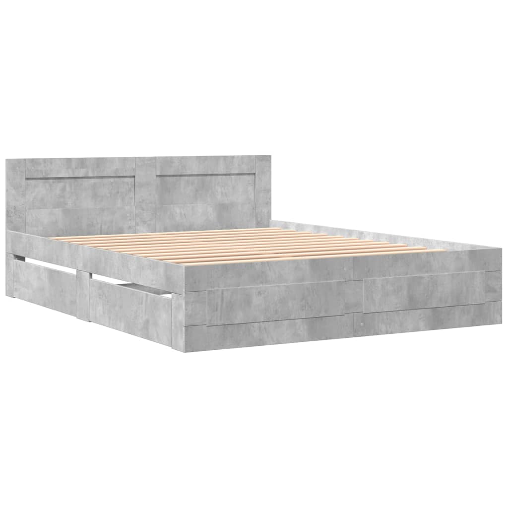 Bedframe met hoofdeinde bewerkt hout betongrijs 160x200 cm is nu te koop bij PeponiXL, paradijselijk wonen!