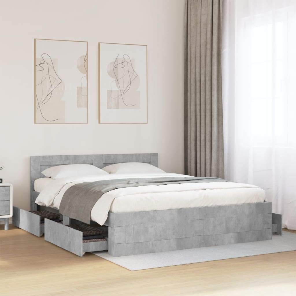 Bedframe met hoofdeinde bewerkt hout betongrijs 160x200 cm is nu te koop bij PeponiXL, paradijselijk wonen!