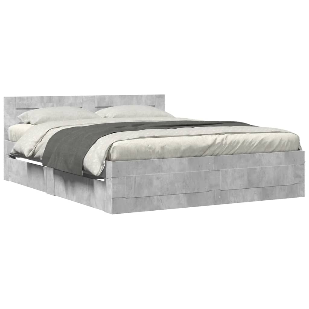 Bedframe met hoofdeinde bewerkt hout betongrijs 160x200 cm is nu te koop bij PeponiXL, paradijselijk wonen!
