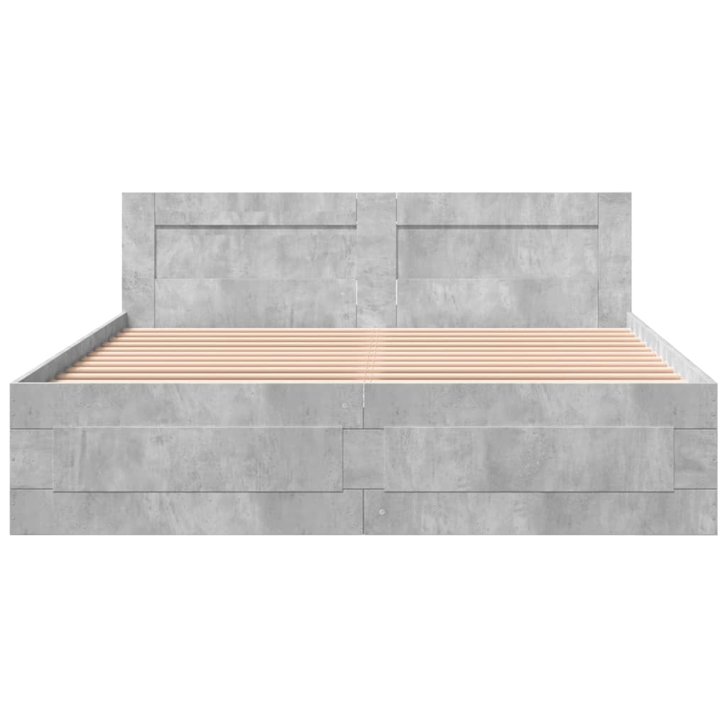 Bedframe met hoofdeinde bewerkt hout betongrijs 160x200 cm is nu te koop bij PeponiXL, paradijselijk wonen!