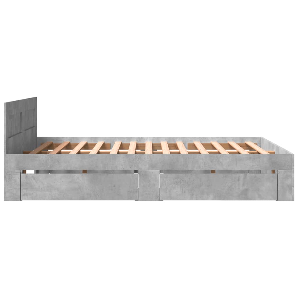 Bedframe met hoofdeinde bewerkt hout betongrijs 160x200 cm is nu te koop bij PeponiXL, paradijselijk wonen!