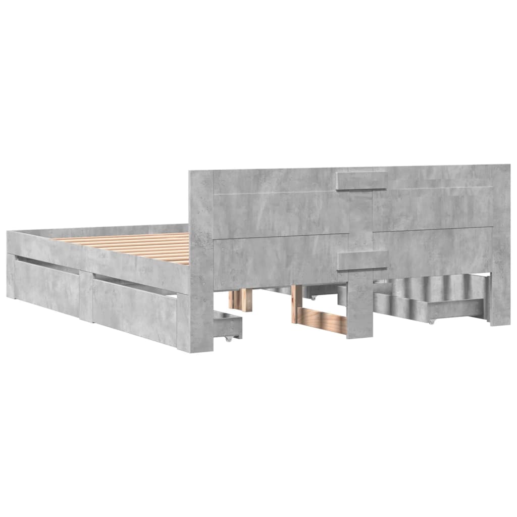 Bedframe met hoofdeinde bewerkt hout betongrijs 160x200 cm is nu te koop bij PeponiXL, paradijselijk wonen!