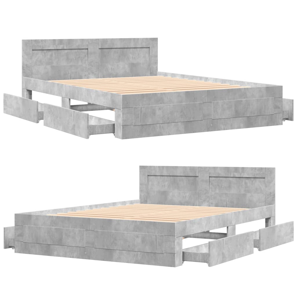 Bedframe met hoofdeinde bewerkt hout betongrijs 160x200 cm is nu te koop bij PeponiXL, paradijselijk wonen!