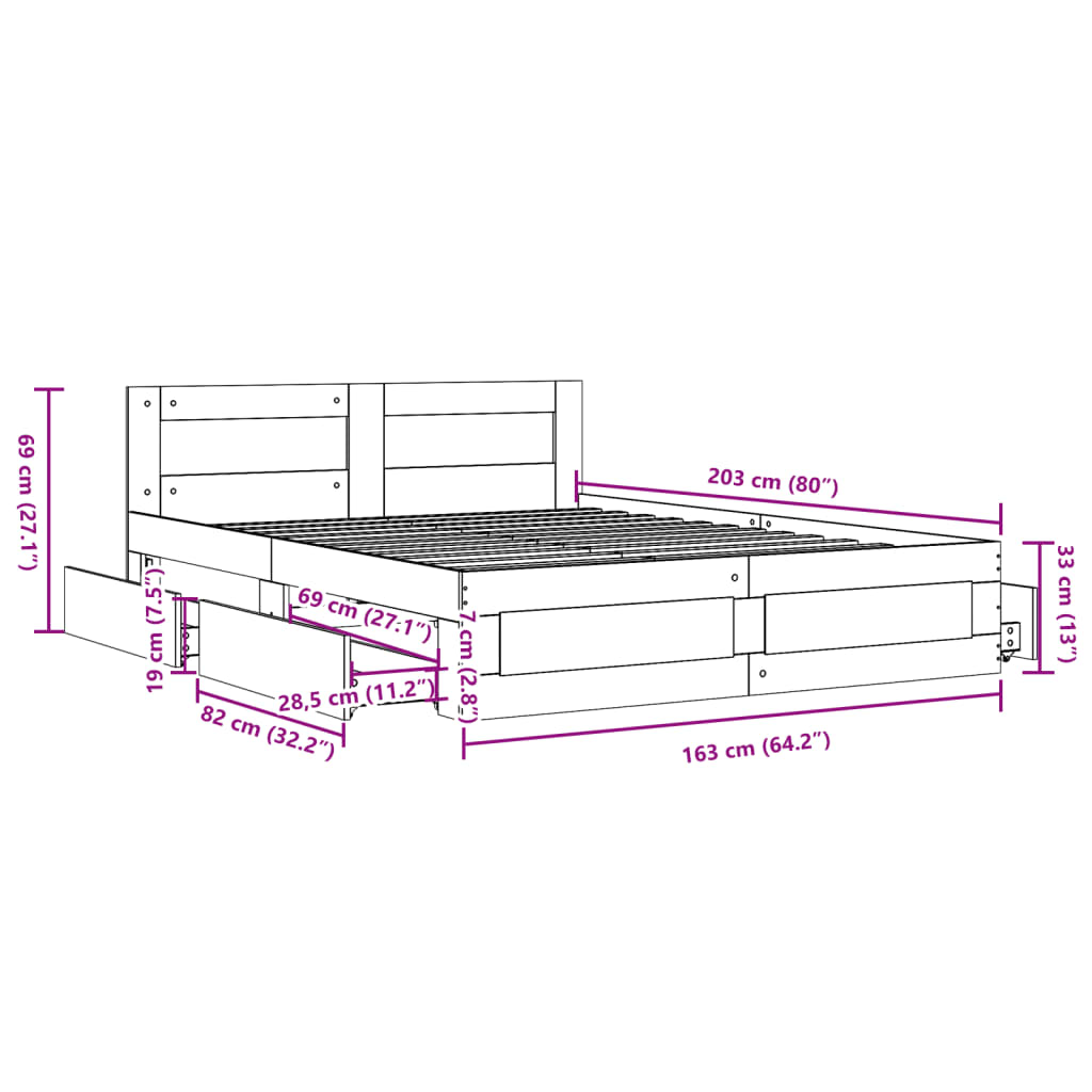 Bedframe met hoofdeinde bewerkt hout betongrijs 160x200 cm is nu te koop bij PeponiXL, paradijselijk wonen!