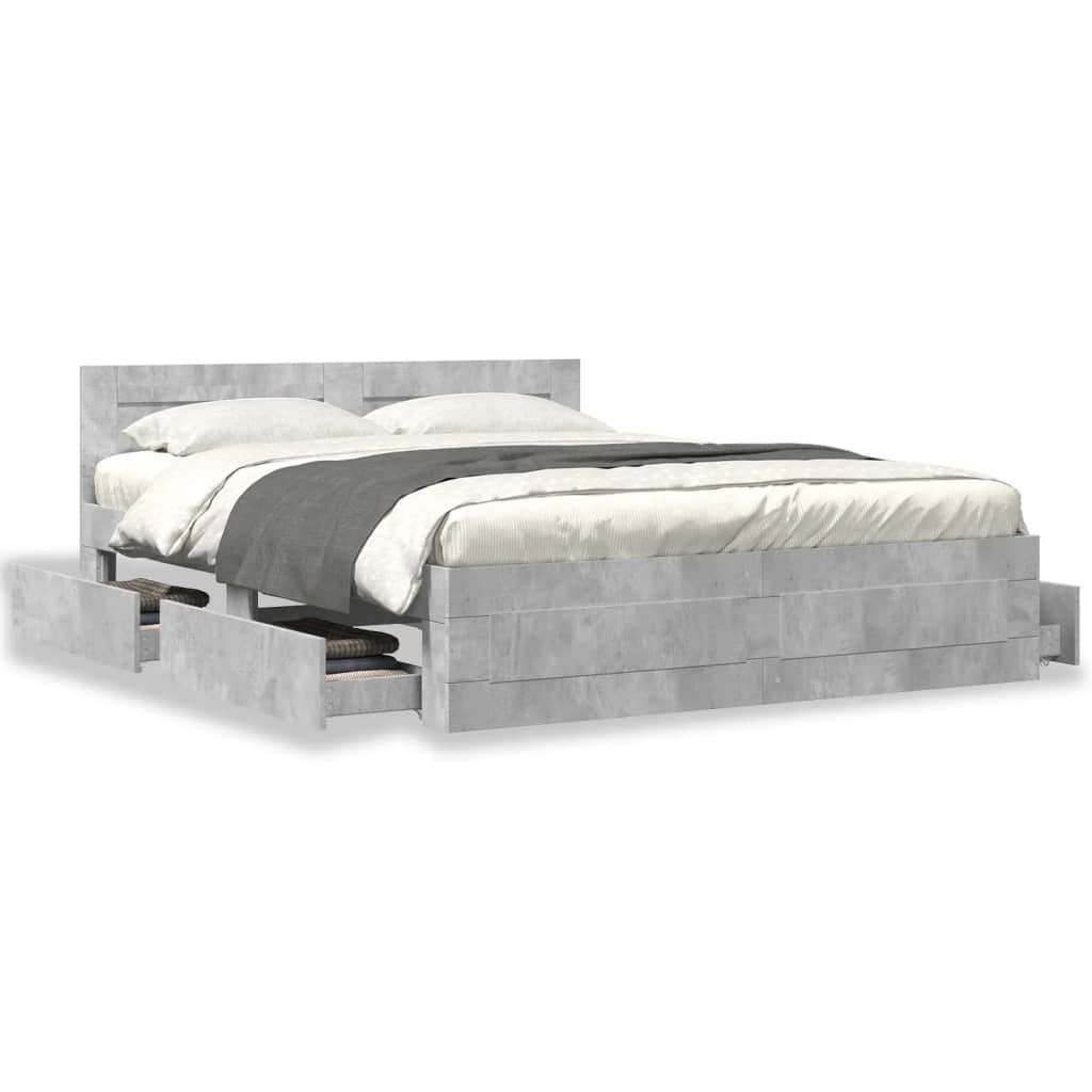 Bedframe met hoofdeinde bewerkt hout betongrijs 160x200 cm is nu te koop bij PeponiXL, paradijselijk wonen!
