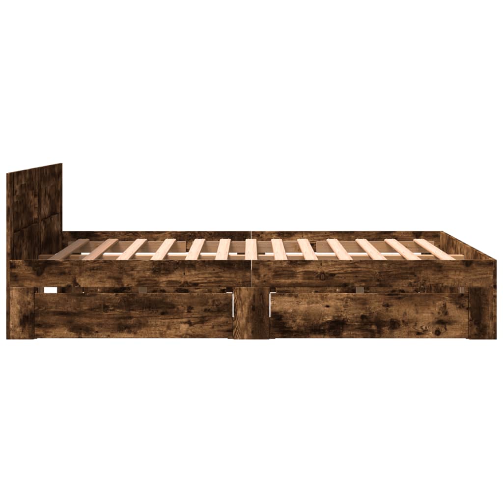 Bedframe met hoofdeinde bewerkt hout gerookt eiken 160x200 cm is nu te koop bij PeponiXL, paradijselijk wonen!