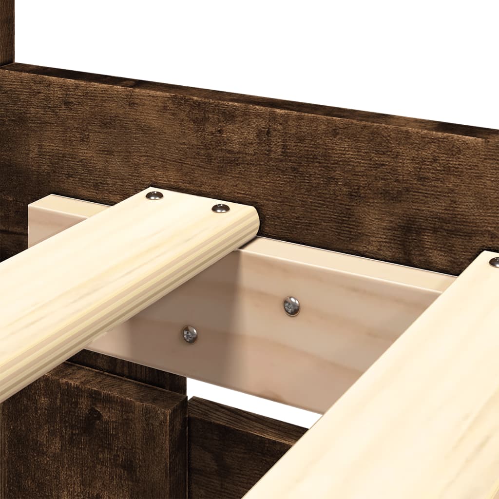 Bedframe met hoofdeinde bewerkt hout gerookt eiken 160x200 cm is nu te koop bij PeponiXL, paradijselijk wonen!