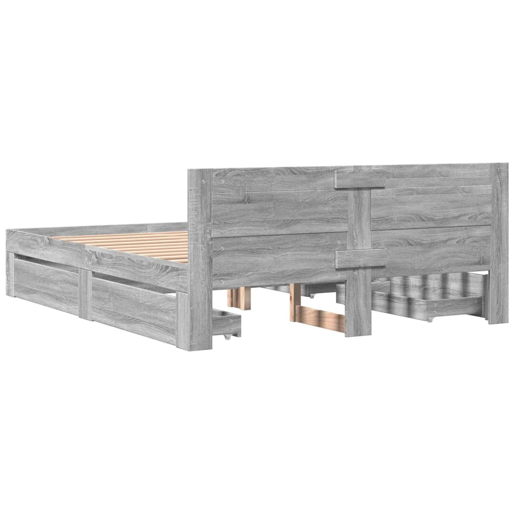Bedframe met hoofdeinde bewerkt hout grijs sonoma 160x200 cm is nu te koop bij PeponiXL, paradijselijk wonen!