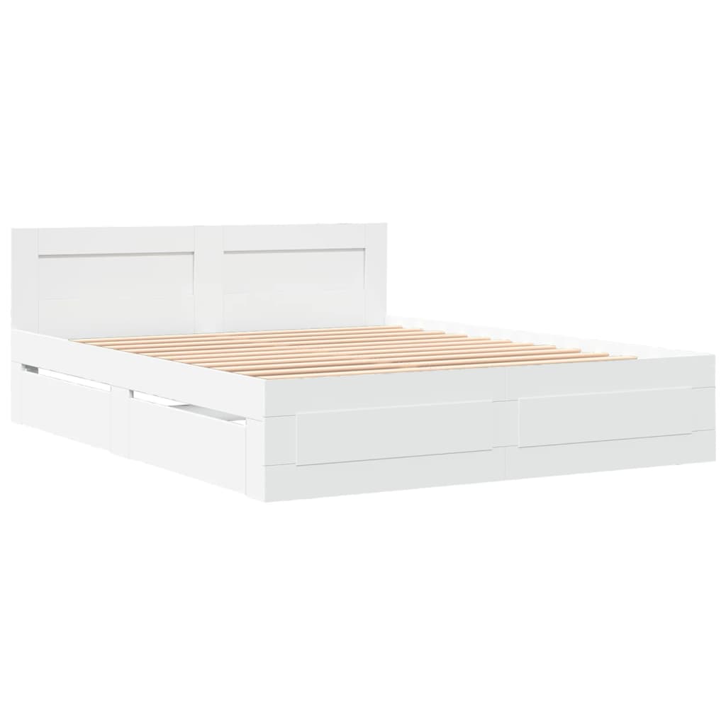 Bedframe met hoofdeinde bewerkt hout wit 150x200 cm is nu te koop bij PeponiXL, paradijselijk wonen!